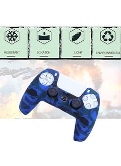 KENSUO Silicone Skin Accessories for Sony PS5 Wireless Controller Grip Covers Case with Anti-Slip Anti-scratch Silicone Dustproof Protective, PS5 Controller Skin Protector Blue/Black Controller with Thumb Grip Caps 4 Pairs (8Pcs)  - Image 3