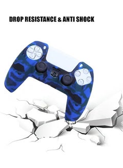 KENSUO Silicone Skin Accessories for Sony PS5 Wireless Controller Grip Covers Case with Anti-Slip Anti-scratch Silicone Dustproof Protective, PS5 Controller Skin Protector Blue/Black Controller with Thumb Grip Caps 4 Pairs (8Pcs)  - Image 5