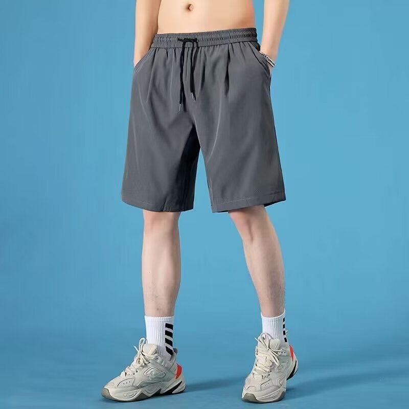Trendy Lun Cloth Short Mens Summer Casual Loose Breathable Ice Silk Thin Basketball Sports Pants DK01 dark gray 
