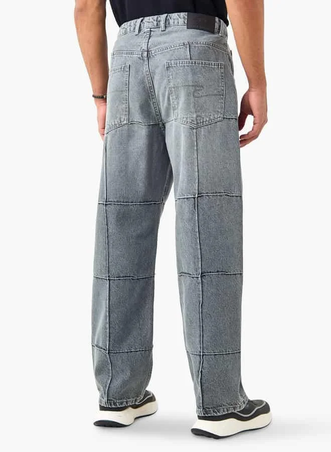 Lee Cooper Lee Cooper Skater Fit Textured Jeans with Button Closure and Pockets