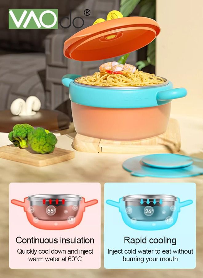 VAOdo Baby Feeding Bowl Anti-scald Stainless Water for Toddlers Serving Bowls Practical Anti-fall Steel with Lid Inject Hot Water to Change Color Bowls Orange - Image 5