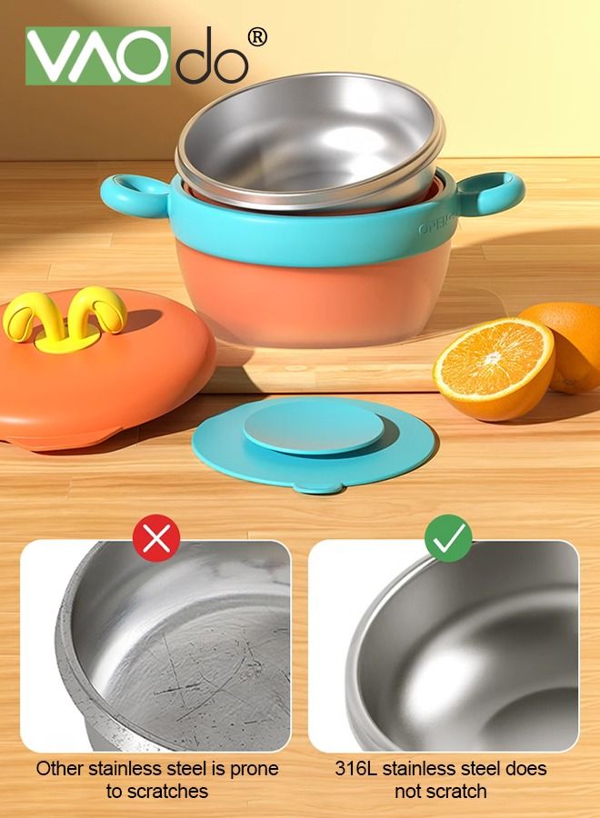 VAOdo Baby Feeding Bowl Anti-scald Stainless Water for Toddlers Serving Bowls Practical Anti-fall Steel with Lid Inject Hot Water to Change Color Bowls Orange - Image 3
