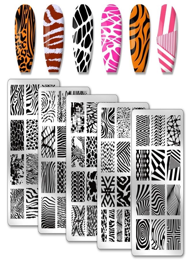 PH PandaHall 5PCS Nail Stamping Plates Animal Texture Print Nail Art Stamp Stainless Steel DIY Photo Template Nails Stencils for Women Nails Art Design 4.7x2.4 inches - Image 1