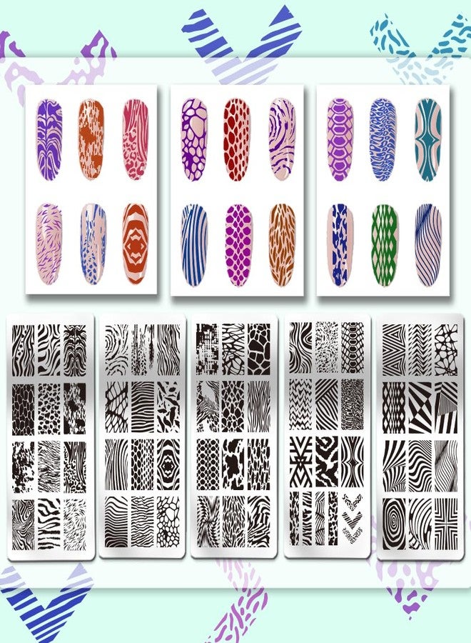 PH PandaHall 5PCS Nail Stamping Plates Animal Texture Print Nail Art Stamp Stainless Steel DIY Photo Template Nails Stencils for Women Nails Art Design 4.7x2.4 inches - Image 3