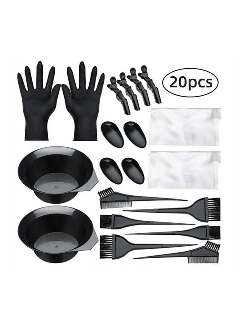 Generic 20 Piece Hair Dye Tool Set with Color Brushes Bowls Gloves and Ear Covers for DIY Salon Hair Coloring - Image 2