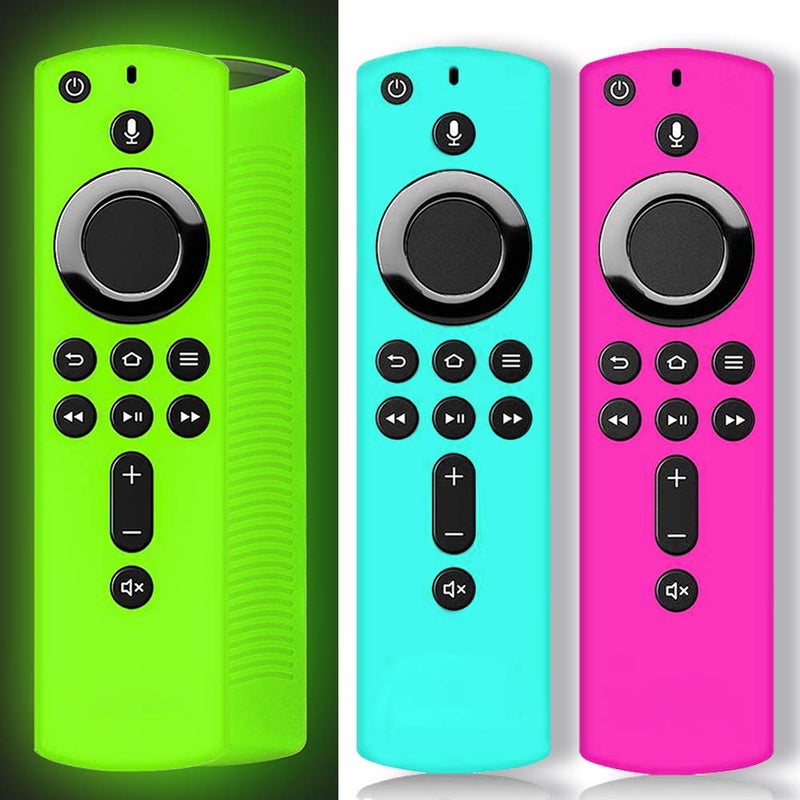 ONEBOM 3 Pack Fire Stick Remote Cover, Case for Firestick 4K / TV 2nd Gen (3rd Gen Pendant Design) Remote Control, Firestick Cover Glow in The Dark (Green Glow & Rose RED+Sky Blue Not Glow) - Image 1