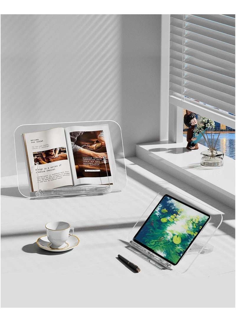 عام رف قراءة أكريليك، رف طبخ، قابل للتعديل بزاوية 13 مستوى، قابل للطي ومحمول، خفيف الوزن ومناسب للمكتب، المطبخ، كتب المدرسة، الوصفات، المجلات، الأجهزة اللوحية، أجهزة الكمبيوتر المحمولة - Image 2