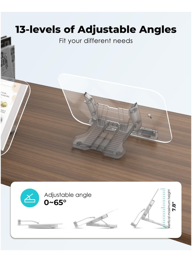 عام رف قراءة أكريليك، رف طبخ، قابل للتعديل بزاوية 13 مستوى، قابل للطي ومحمول، خفيف الوزن ومناسب للمكتب، المطبخ، كتب المدرسة، الوصفات، المجلات، الأجهزة اللوحية، أجهزة الكمبيوتر المحمولة - Image 3