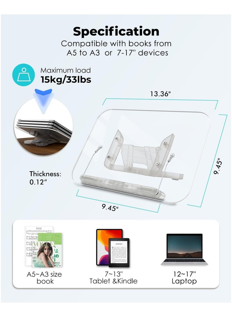 عام رف قراءة أكريليك، رف طبخ، قابل للتعديل بزاوية 13 مستوى، قابل للطي ومحمول، خفيف الوزن ومناسب للمكتب، المطبخ، كتب المدرسة، الوصفات، المجلات، الأجهزة اللوحية، أجهزة الكمبيوتر المحمولة - Image 4