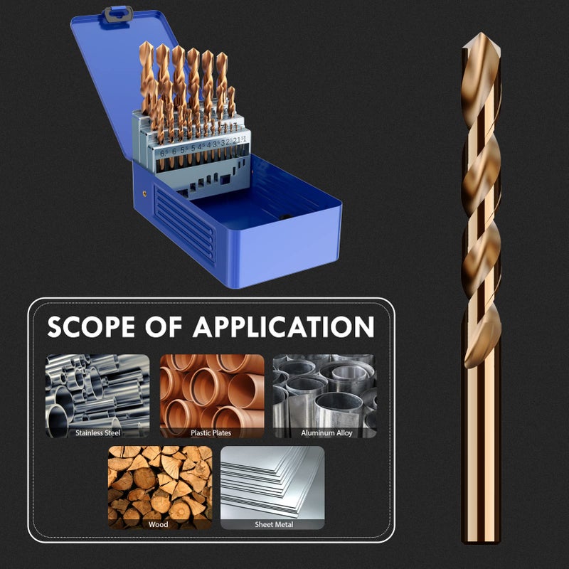 Macxcoip Metric 25Pcs M35 Cobalt Drill Bit Set  1.0Mm-13.0Mm Hss Cobalt Jobber Drill Bits For Hardened Metals  Stainless Steel  Cast Iron And Wooden Plastics  With Metal Index Storage Box - Image 4