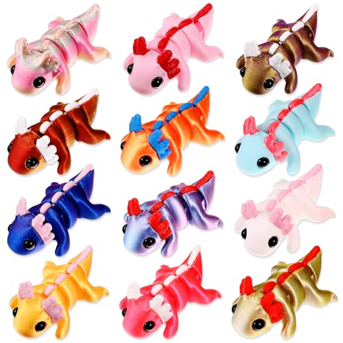 Honoson 12 Pcs 3D Printed Fidget Toy 3D Printed Axolotl Small Animal Toy Flexible Cute Articulating Pet Stress Relief Fidget Toys for Play and Display(5cm) - Image 1