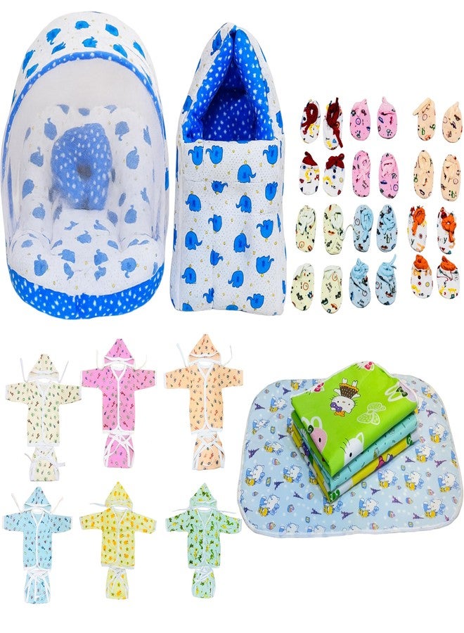 Infantbond by Fareto Newborn Baby Essentials Combo Set - 39 in 1 All-Season Hospital Care Kit for Newborns (0-6 Months) | Complete Baby Gift Set | Baby Products All New Born Combo (Blue Elephant) - Image 1