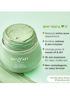 Dot & Key Dot & Key Skin Care Pollution + Acne Defense Green Clay Mask With Salicylic & Matcha Tea Reduces Active Acne Soothes Redness For Dark Spots Oily Acne Prone Skin 85g  - Image 2