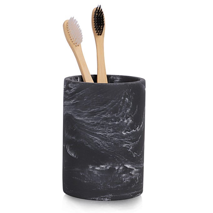 TOOTHBRUSH HOLDER FOR BATHROOM MARBLE LOOK ELECTRIC TOOTHBRUSH AND TOOTHPASTE HOLDER ORGANIZER MAKEUP BRUSH AND RAZOR BLACK MARBLE LOOK TOOTHBRUSH CUP