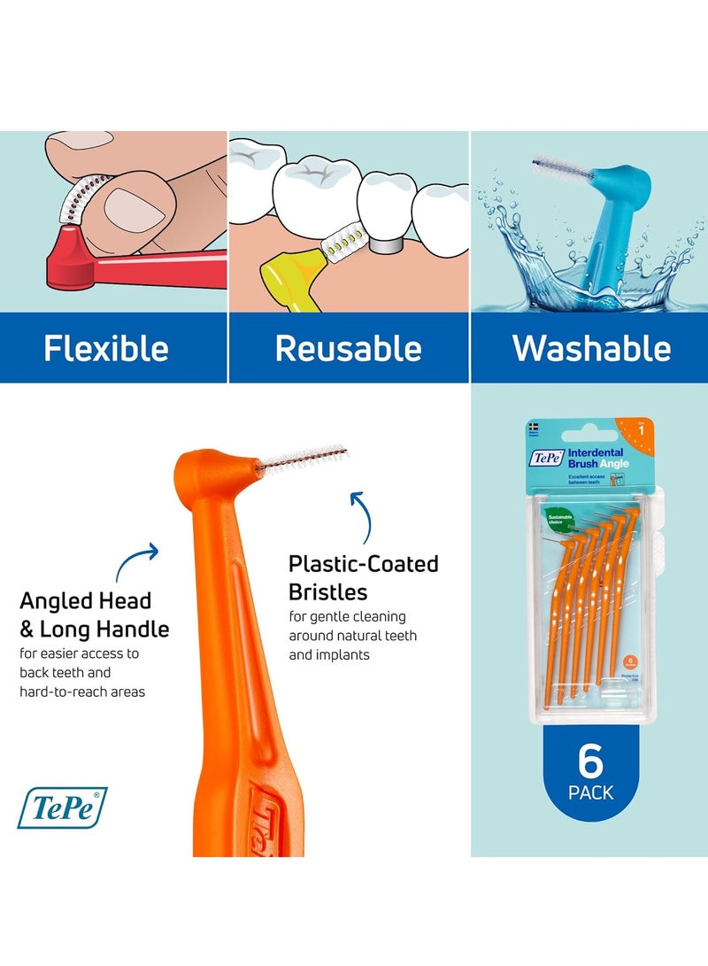 Tepe Interdental Brush Angle, Angled Dental Brush for Teeth Cleaning, Pack of 6, 0.45 mm, Extra-Small/Small Gaps, Orange, Size 1 - Image 5