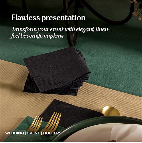 Servietto Disposable Linen-Feel Cocktail Napkins, 200-Pack 5" x 5" CHAMPAGNE Paper Beverage Napkins For Bar, Restaurant And Café, Dessert Napkins For Party, Wedding Or Event - Image 4