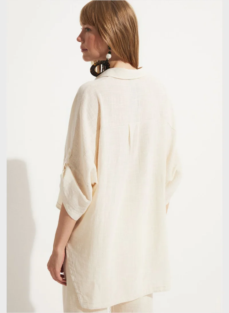 JUNE Pocket Detail Button Down Shirt