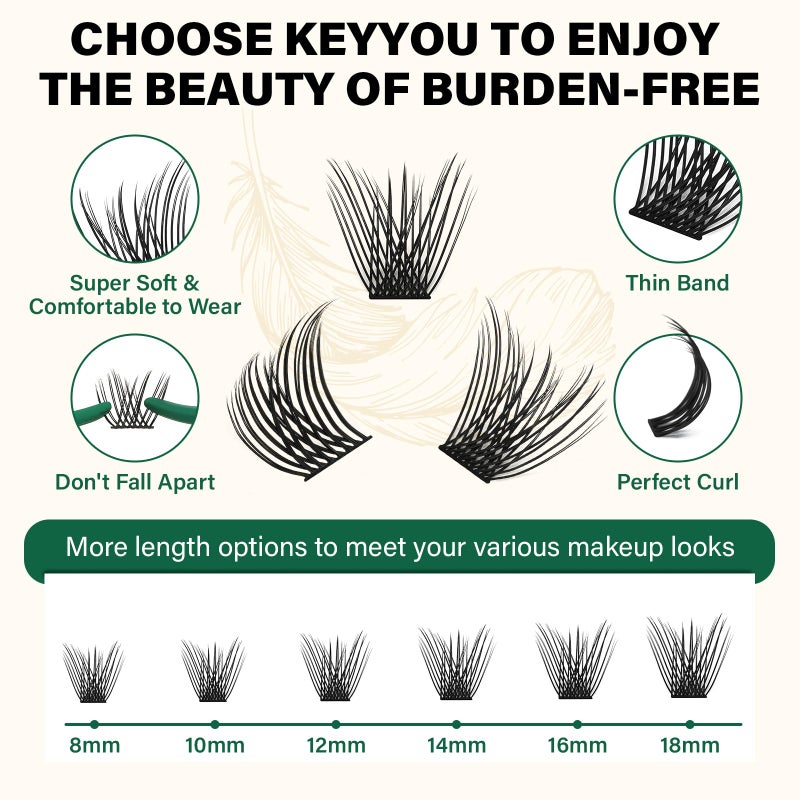 KEYYOU Lash Clusters 144pcs Individual Lashes D Curl 12mm Eyelash Clusters KEYYOU Air Touch Cluster Lashes Super Lightweight Soft Wispy Comfortable Easy DIY at Home(Air04-D-12mm) - Image 5