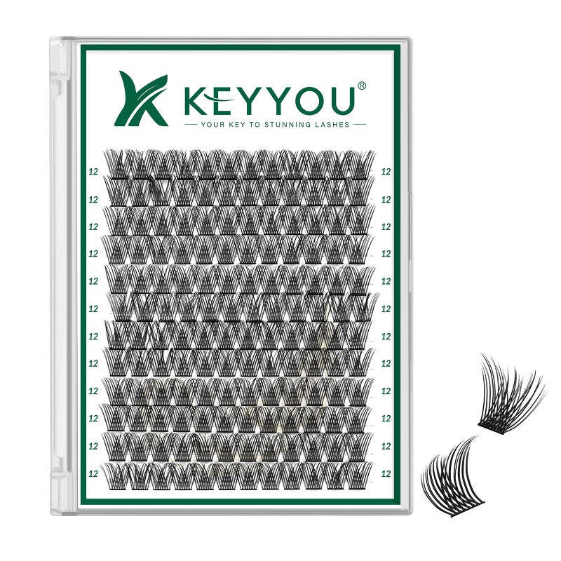 KEYYOU Lash Clusters 144pcs Individual Lashes D Curl 12mm Eyelash Clusters KEYYOU Air Touch Cluster Lashes Super Lightweight Soft Wispy Comfortable Easy DIY at Home(Air04-D-12mm) - Image 1