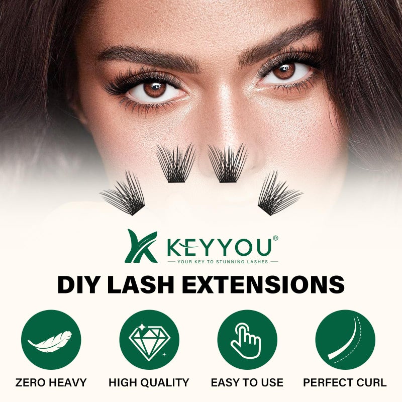 KEYYOU Lash Clusters 144pcs Individual Lashes D Curl 12mm Eyelash Clusters KEYYOU Air Touch Cluster Lashes Super Lightweight Soft Wispy Comfortable Easy DIY at Home(Air04-D-12mm) - Image 3