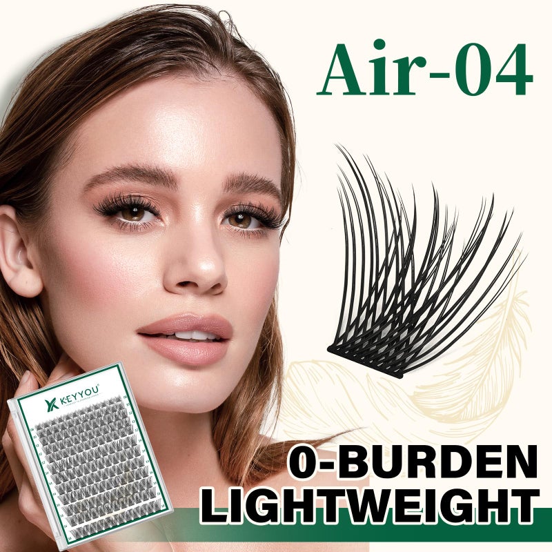 KEYYOU Lash Clusters 144pcs Individual Lashes D Curl 12mm Eyelash Clusters KEYYOU Air Touch Cluster Lashes Super Lightweight Soft Wispy Comfortable Easy DIY at Home(Air04-D-12mm) - Image 2