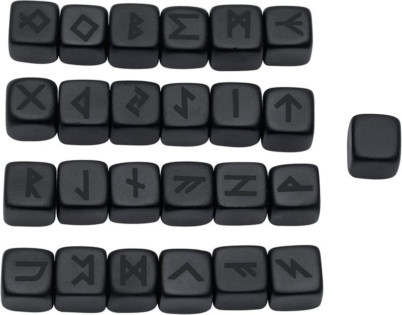 SUNYIK Black Obsidian Frosted Rune Stones Set of 25 Engraved Elder Futhark Alphabet, Crystal Healing Chakra Reiki Runes Kit for Meditation Divination Viking Decor, Black