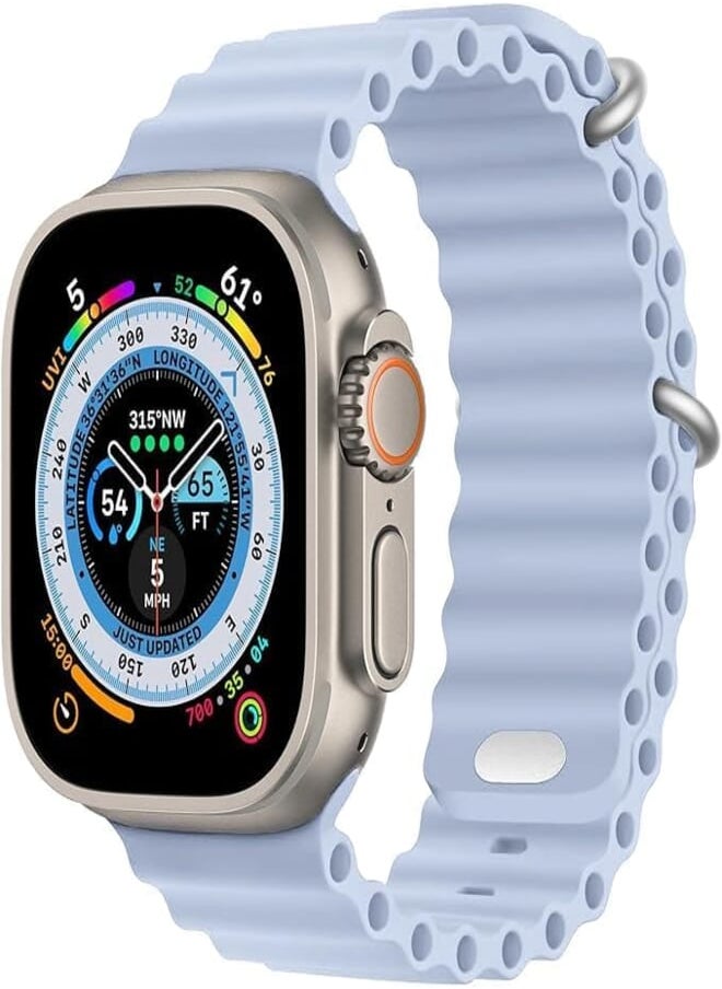 Generic - Strap Ocean Band For Apple Watch Band 49mm 45mm 44mm 42mm 41mm 40mm 38mm Men Women,Soft Silicone Sport Band Replacement Strap for Apple Watch Ultra2/Ultra iWatch Series SE 9 8 7 6 5 4 3 2 1 (see blue) - Image 1