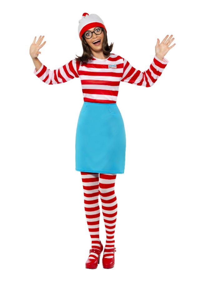 Where's Wally Wenda Fancy Dress Party Costume Red And White With Top Skirt Glasses Tights And Hat Xs