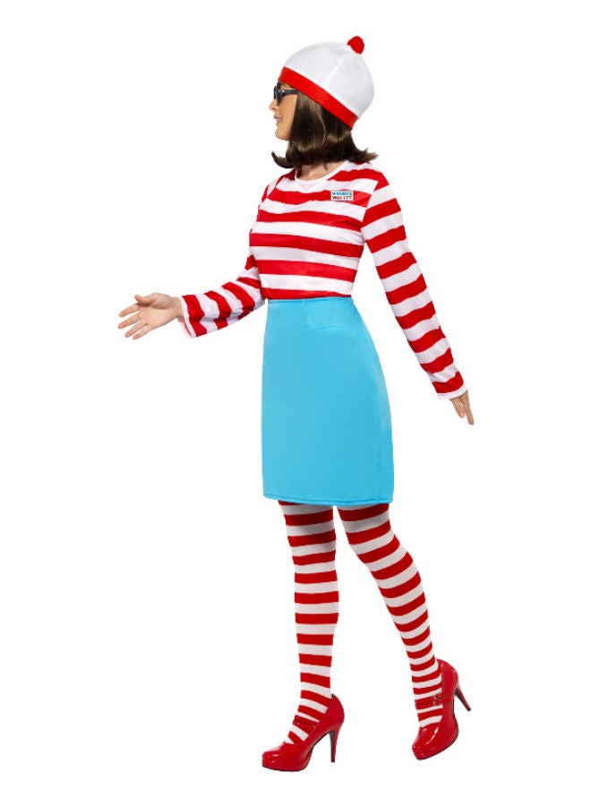 Where's Wally Wenda Fancy Dress Party Costume Red And White With Top Skirt Glasses Tights And Hat Xs