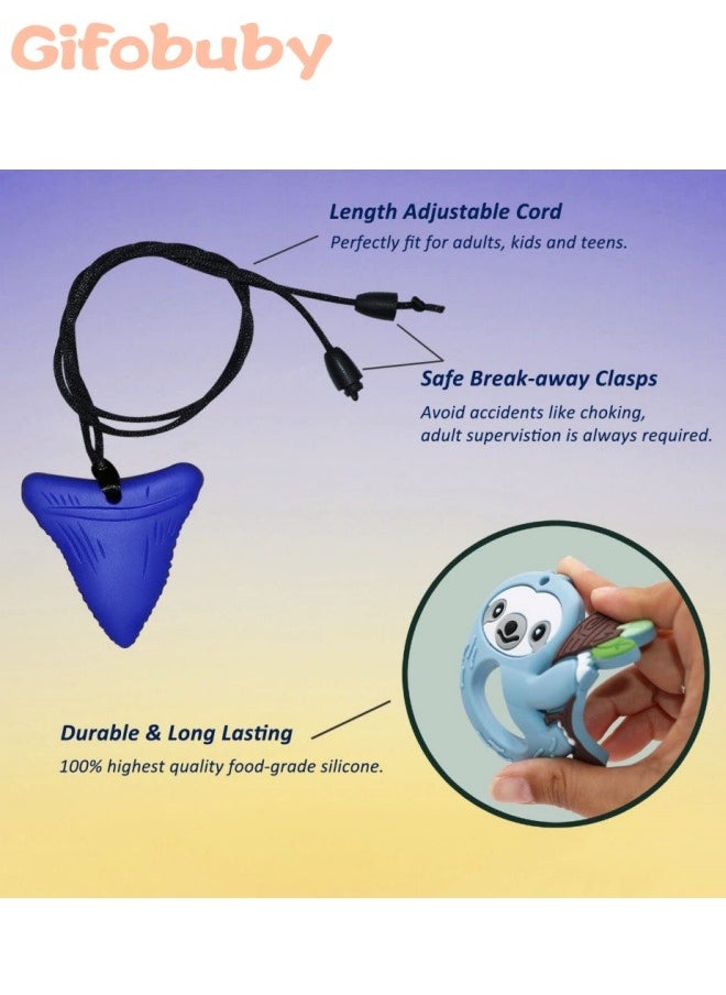 Gifobuby 6 Piece Blue Chewable Necklace Baby Silicone Teether Set Sensory Toys  - Image 2