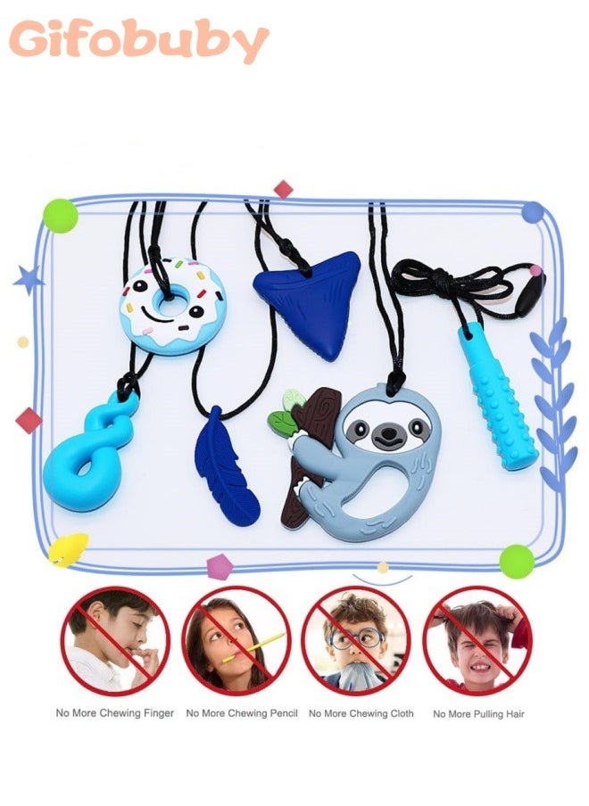 Gifobuby 6 Piece Blue Chewable Necklace Baby Silicone Teether Set Sensory Toys  - Image 5