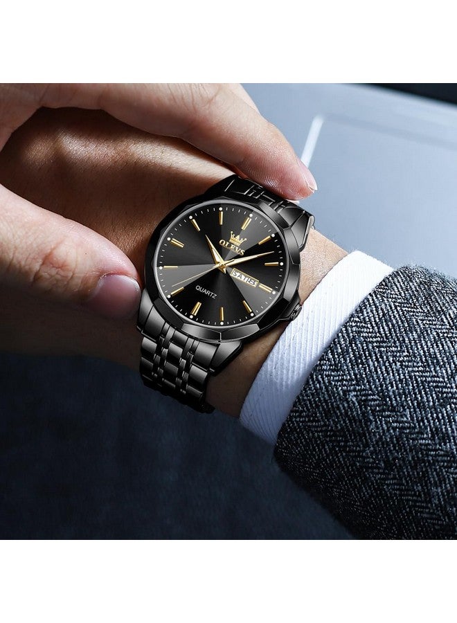 OLEVS Watch for Men Analog Quartz Dress Business Black Watch Day Date Stainless Steel Classic Casual Luxury Luminous Waterproof Male Wrist Watches - Image 4