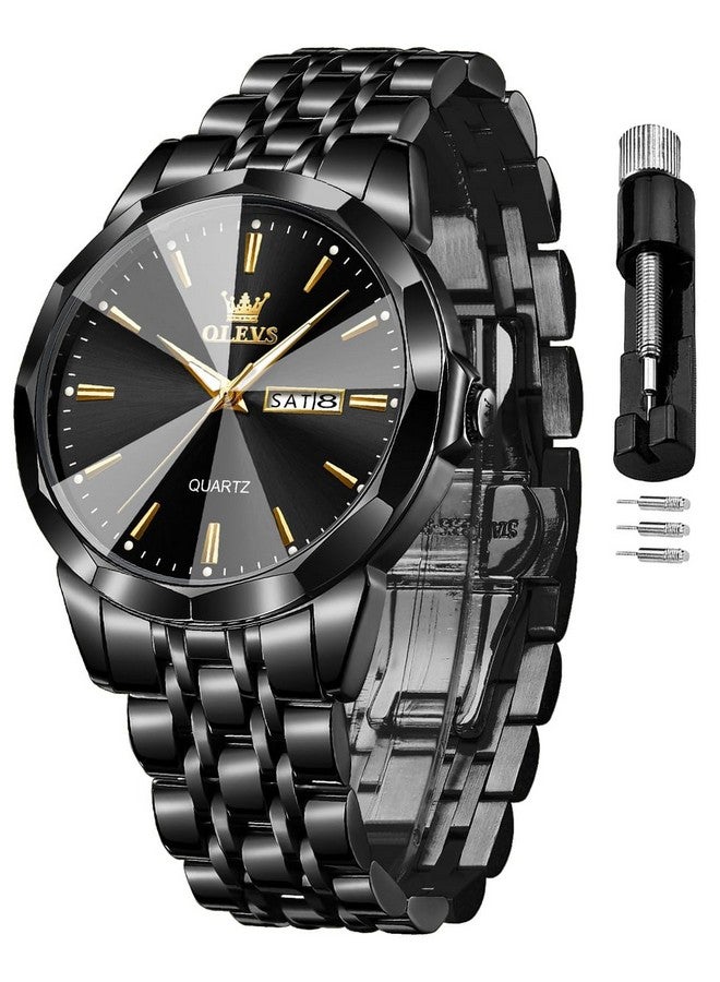 OLEVS Watch for Men Analog Quartz Dress Business Black Watch Day Date Stainless Steel Classic Casual Luxury Luminous Waterproof Male Wrist Watches - Image 1