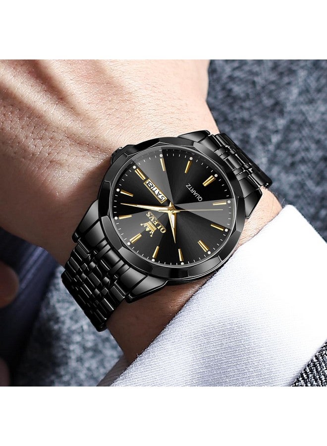 OLEVS Watch for Men Analog Quartz Dress Business Black Watch Day Date Stainless Steel Classic Casual Luxury Luminous Waterproof Male Wrist Watches - Image 5