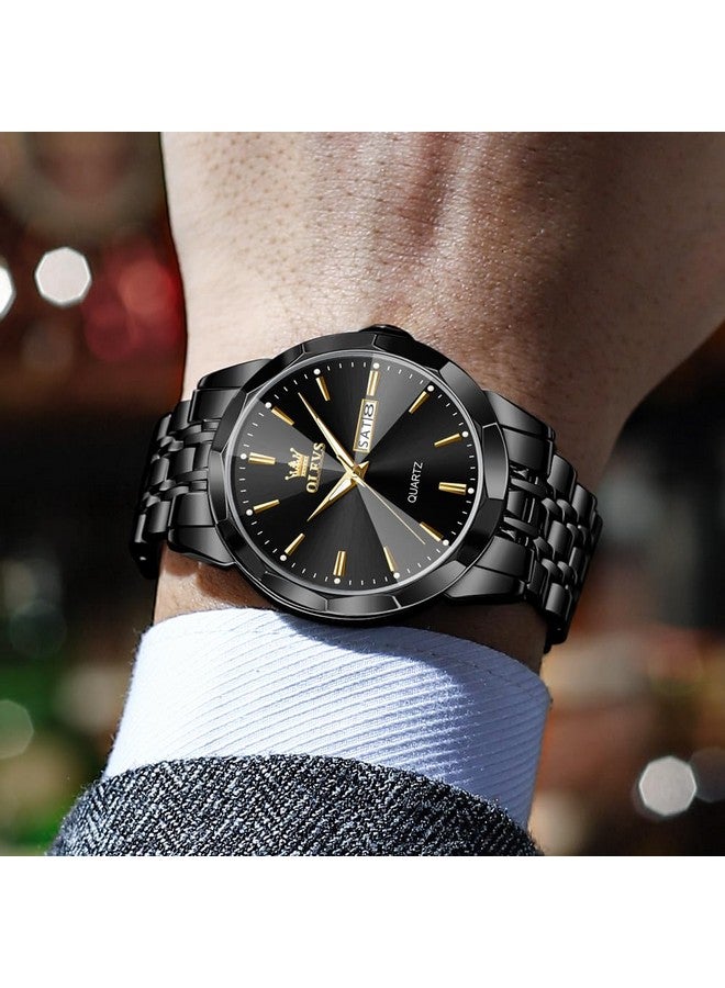 OLEVS Watch for Men Analog Quartz Dress Business Black Watch Day Date Stainless Steel Classic Casual Luxury Luminous Waterproof Male Wrist Watches - Image 3