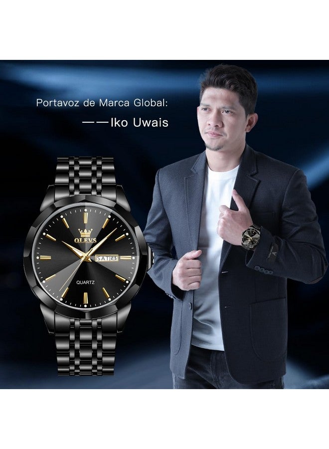 OLEVS Watch for Men Analog Quartz Dress Business Black Watch Day Date Stainless Steel Classic Casual Luxury Luminous Waterproof Male Wrist Watches - Image 2
