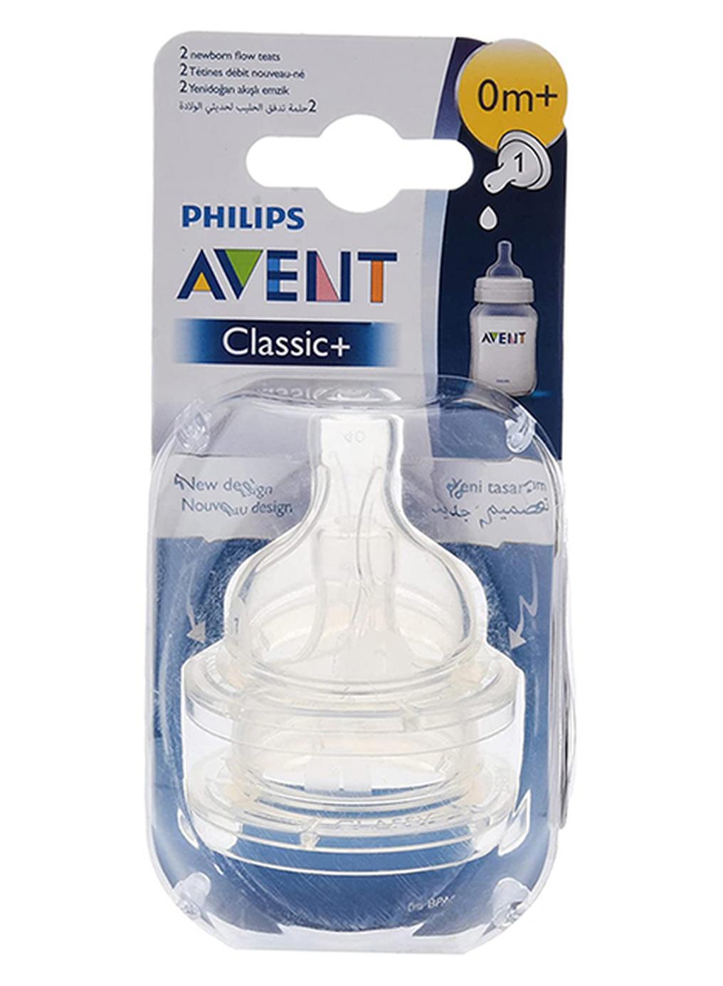 Philips Avent Pack Of 2 Newborn Classic Plus Anti - Colic Flow Teat, 0+ Months , Clear