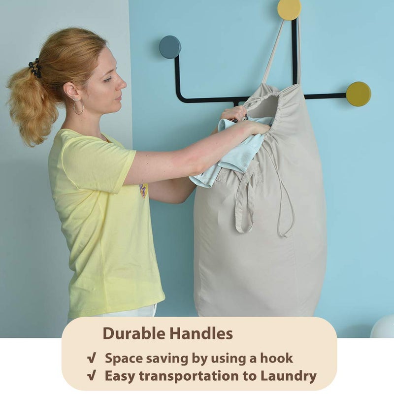 MCleanPin Washable Laundry Bags with Handles,140L Dirty Clothes Storage Bags for Laundry Hamper and Basket with Liner in College Dorm Travel, 2 Pack (Beige) - Image 3