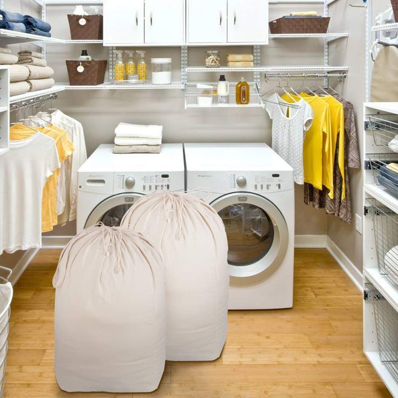 MCleanPin Washable Laundry Bags with Handles,140L Dirty Clothes Storage Bags for Laundry Hamper and Basket with Liner in College Dorm Travel, 2 Pack (Beige) - Image 4