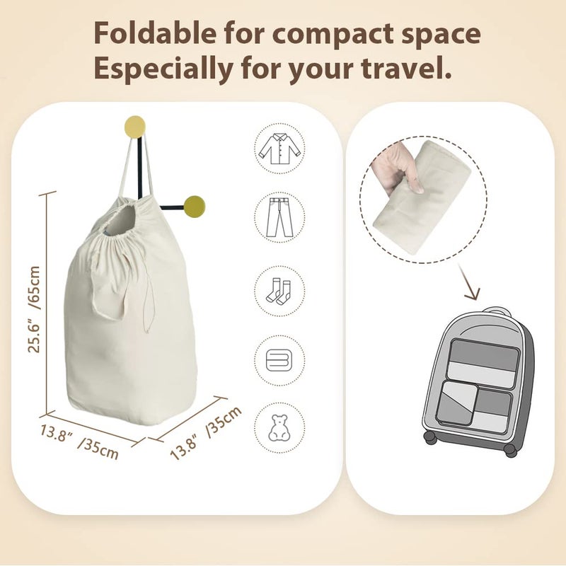 MCleanPin Washable Laundry Bags with Handles,140L Dirty Clothes Storage Bags for Laundry Hamper and Basket with Liner in College Dorm Travel, 2 Pack (Beige) - Image 2