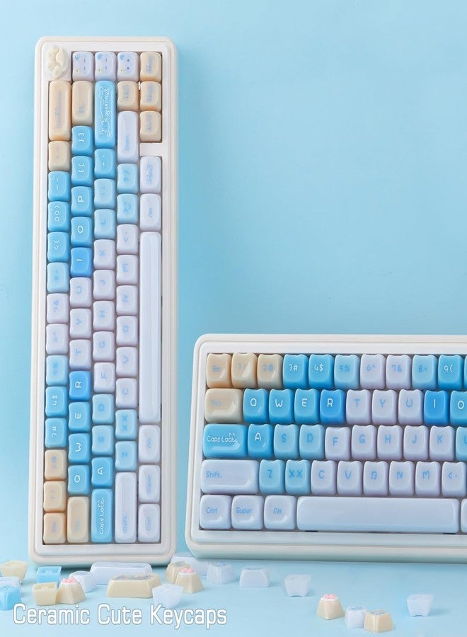 TYRIXKI Ceramic Jade Sea Salt Cat Keycaps, 148 Keys Translucent Blue Creamy Jelly Cute Keycaps Mao Profile Custom Keycap for Cherry Gateron MX Swithes Mechanical Keyboards - Image 4