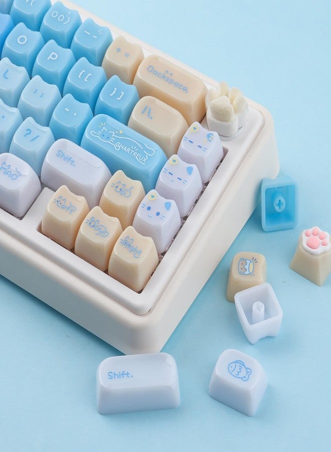 TYRIXKI Ceramic Jade Sea Salt Cat Keycaps, 148 Keys Translucent Blue Creamy Jelly Cute Keycaps Mao Profile Custom Keycap for Cherry Gateron MX Swithes Mechanical Keyboards - Image 3