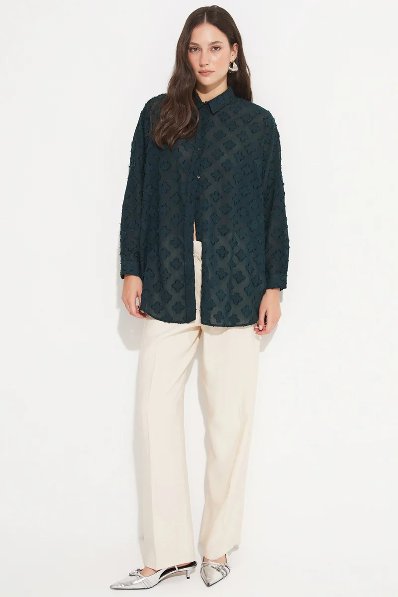 جون Women's Exclusive Oversize/loose Cut Self-Patterned Chiffon Shirt