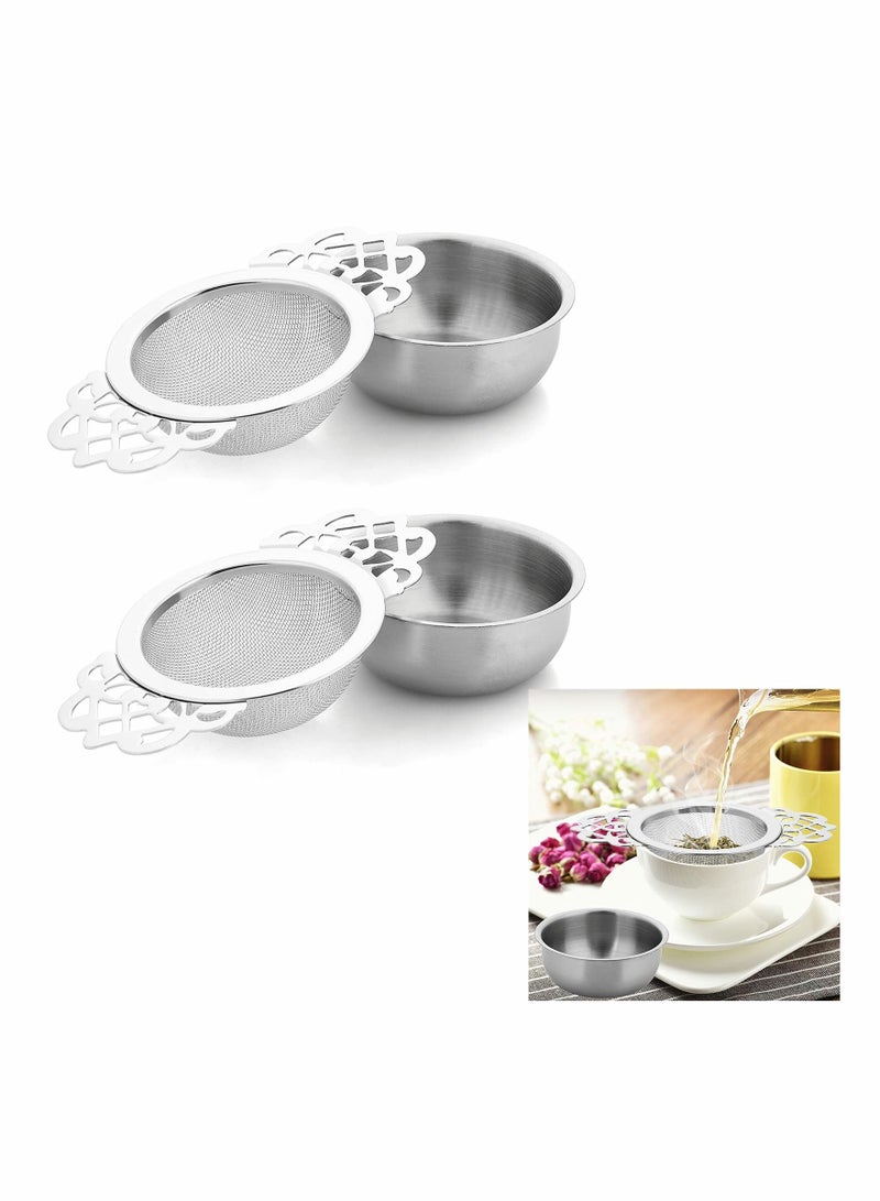 2 Pcs Fine Mesh Tea Strainers with Bowl Stainless Steel Loose Tea Infusers Strainers Diameter Mini Tea Fine Sieve Ideal for Juice Coffee Filter - Image 1