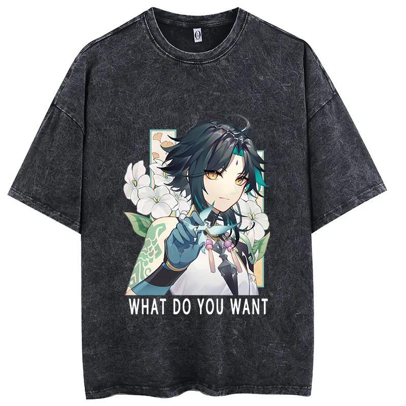 Game Genshin Impact Graphic T-Shirt Retro Washed Cotton T-Shirt Top Casual In T-Shirt Harajuku - Image 1