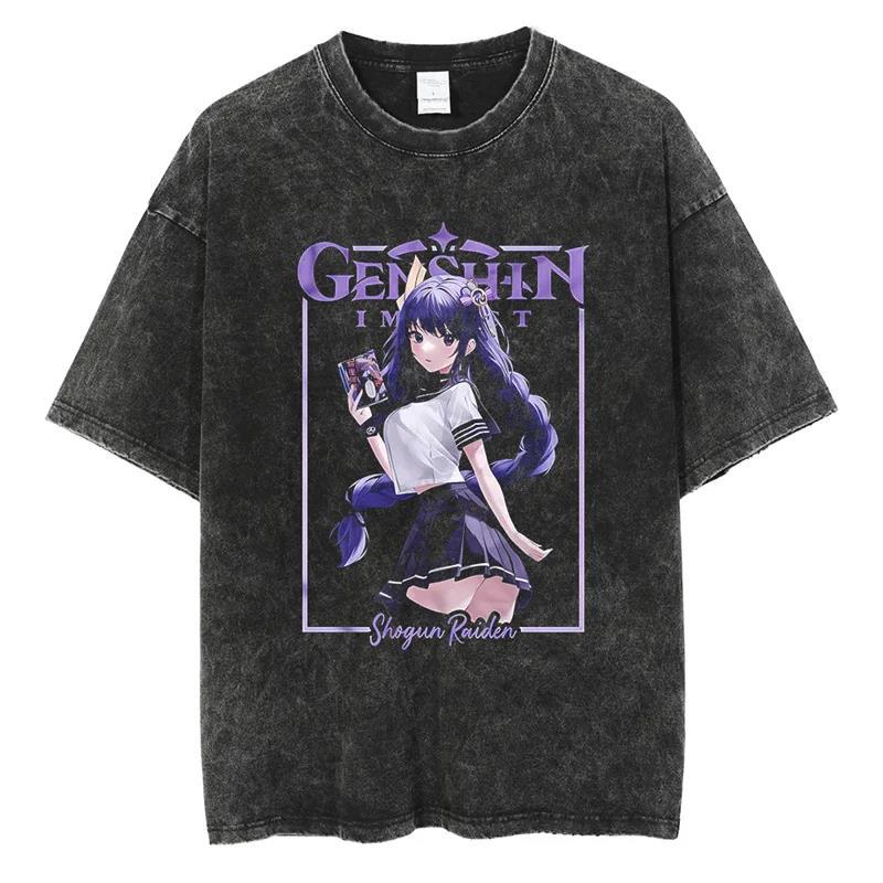 Game Genshin Impact Graphic T-Shirt Retro Washed Cotton T-Shirt Top Casual In T-Shirt Harajuku - Image 4