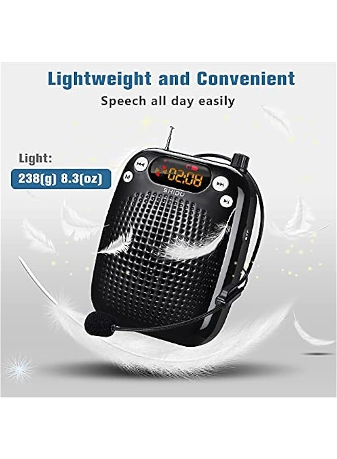 Voice Amplifier with Microphone Headset, Bluetooth Voice Amplifier for Teachers Portable Speaker with Microphone Support FM TF Card USB Flash Disk for Classroom Speech Tour Guide Training - Image 2
