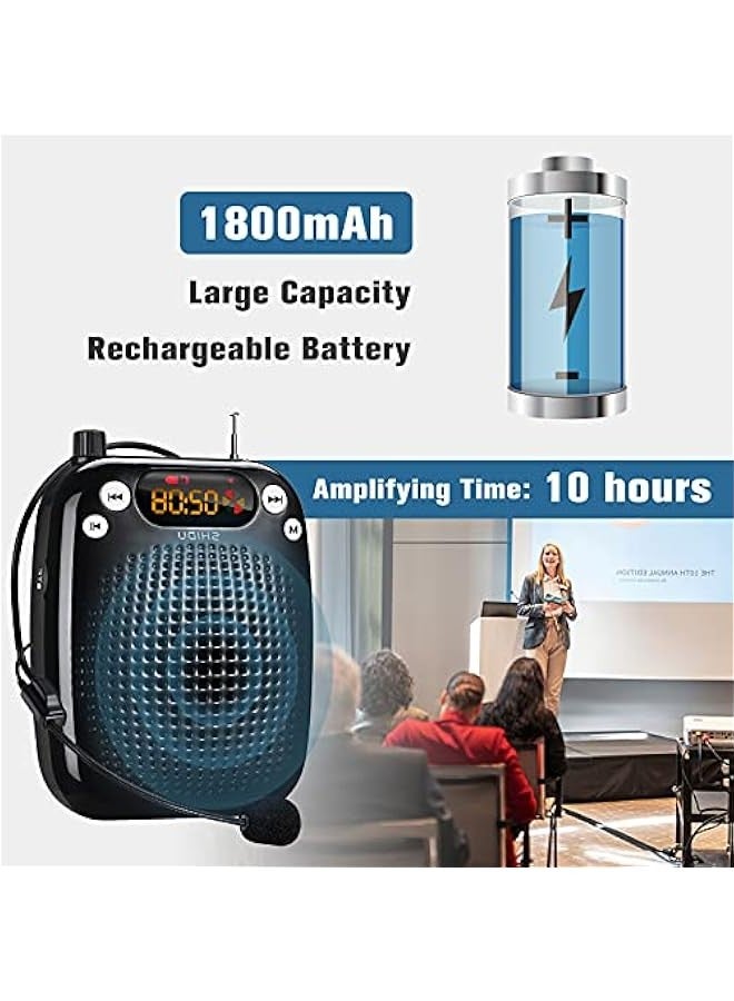 Voice Amplifier with Microphone Headset, Bluetooth Voice Amplifier for Teachers Portable Speaker with Microphone Support FM TF Card USB Flash Disk for Classroom Speech Tour Guide Training - Image 4