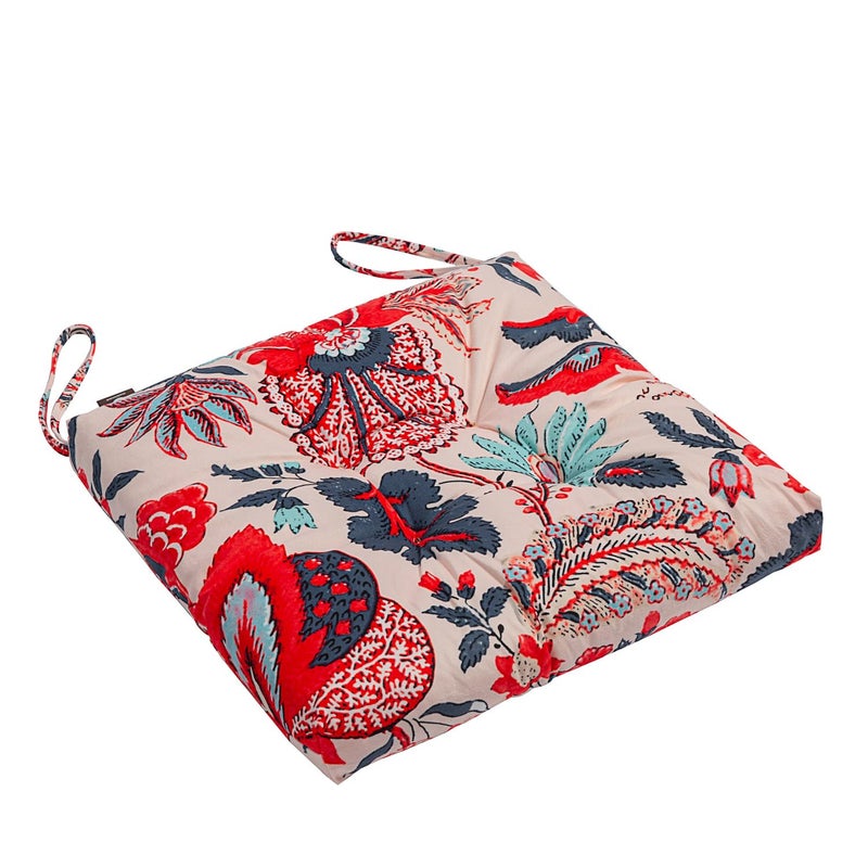 Makimoo 2-Pack Outdoor/Indoor Wicker Patio Seat Cushion Pad with Ties - Dining Chair Cushion, 17" x 17" (Blue and Red Leaves) - Image 3