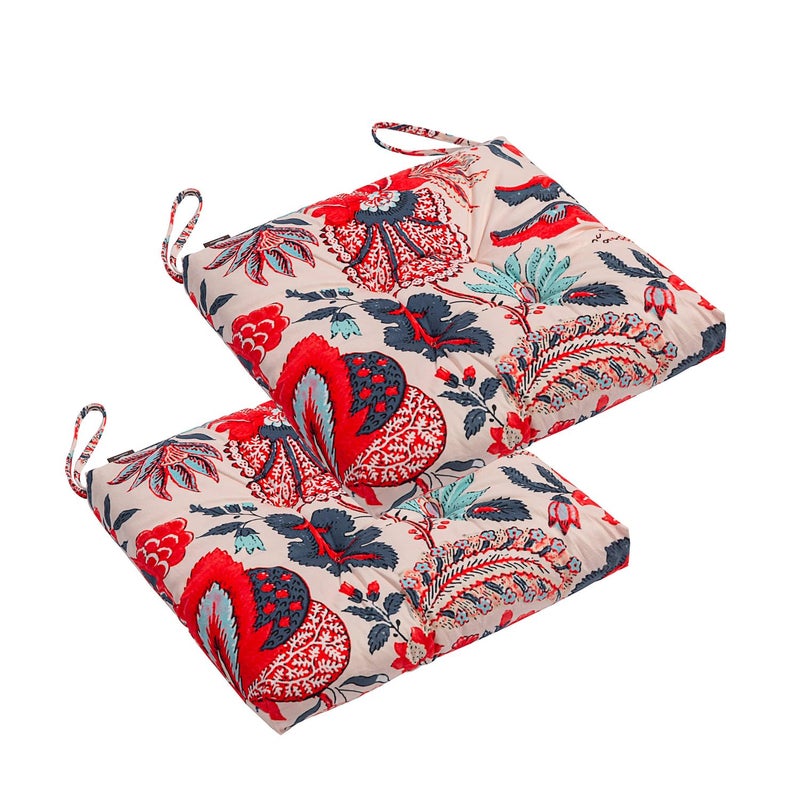 Makimoo 2-Pack Outdoor/Indoor Wicker Patio Seat Cushion Pad with Ties - Dining Chair Cushion, 17" x 17" (Blue and Red Leaves) - Image 1